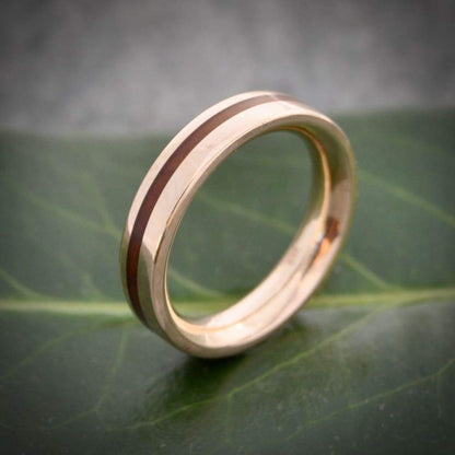 Equinox Guayacan Lignum Vitae Wood Ring with Recycled 14k Yellow Gold, Comfort Fit Wood Ring - Naturaleza Organic Jewelry & Wood Rings