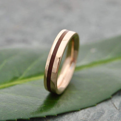 Equinox Guayacan Lignum Vitae Wood Ring with Recycled 14k Yellow Gold, Comfort Fit Wood Ring - Naturaleza Organic Jewelry & Wood Rings