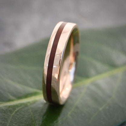 Equinox Guayacan Lignum Vitae Wood Ring with Recycled 14k Yellow Gold, Comfort Fit Wood Ring - Naturaleza Organic Jewelry & Wood Rings