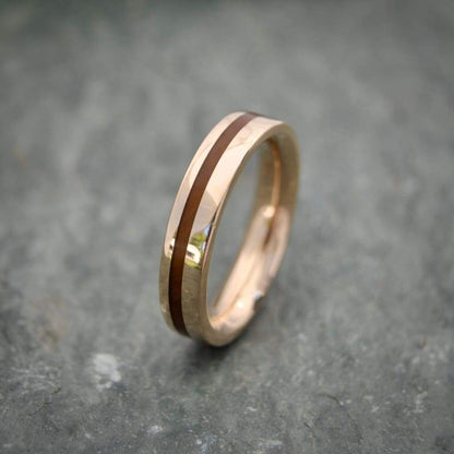 Equinox Guayacan Lignum Vitae Wood Ring with Recycled 14k Yellow Gold, Comfort Fit Wood Ring - Naturaleza Organic Jewelry & Wood Rings