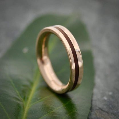 Equinox Guayacan Lignum Vitae Wood Ring with Recycled 14k Yellow Gold, Comfort Fit Wood Ring - Naturaleza Organic Jewelry & Wood Rings