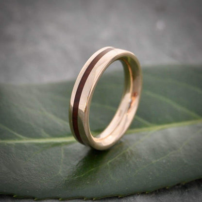 Equinox Guayacan Lignum Vitae Wood Ring with Recycled 14k Yellow Gold, Comfort Fit Wood Ring - Naturaleza Organic Jewelry & Wood Rings
