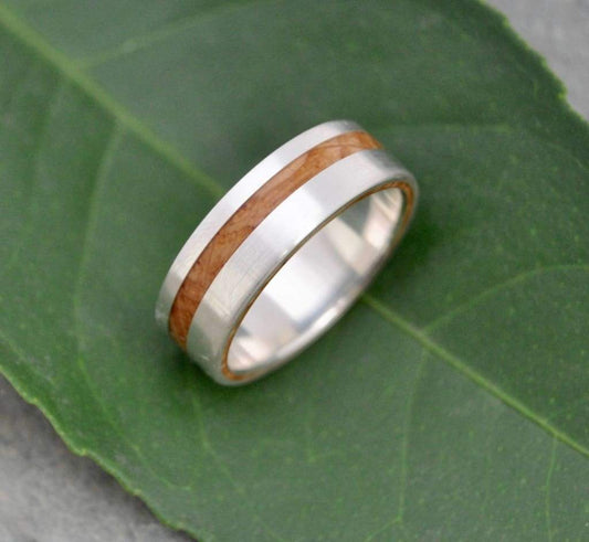 White Gold Equinox Kentucky Bourbon Barrel Wood Wedding Ring - Naturaleza Organic Jewelry & Wood Rings
