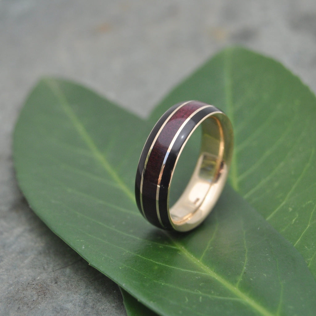 Handmade Gold and Wood Ring with 14k Recycled Yellow Gold and Purplheart