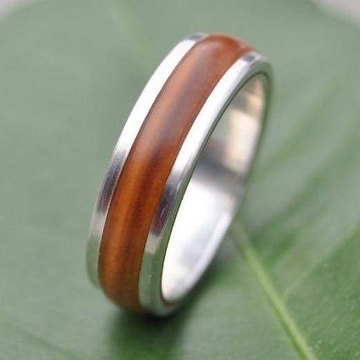 Wood and silver ring with Guayacán Lignum Vitae wood and sterling silver, Tierra design