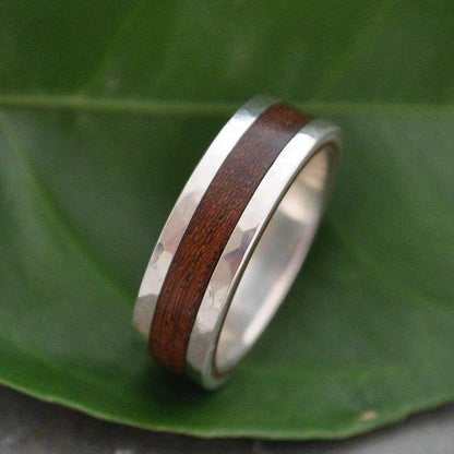 Hammered Lados Nacascolo Wood Ring with Recycled Sterling Silver - Naturaleza Organic Jewelry & Wood Rings