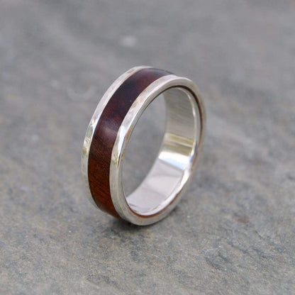 Hammered Lados Nacascolo Wood Ring with Recycled Sterling Silver - Naturaleza Organic Jewelry & Wood Rings