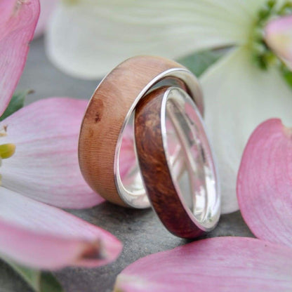 Wood Wedding Band Set with Recycled Sterling Silver and Dogwood
