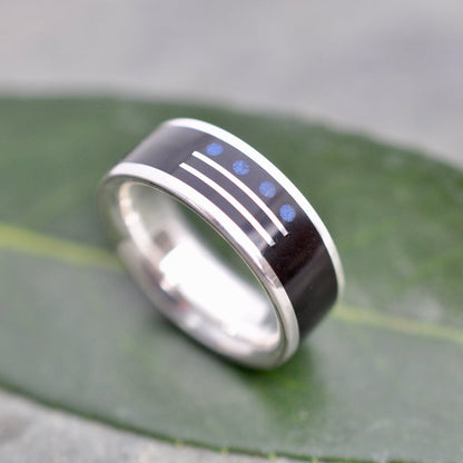 Mayan numerology ring showing lapis inlay and coyol detail