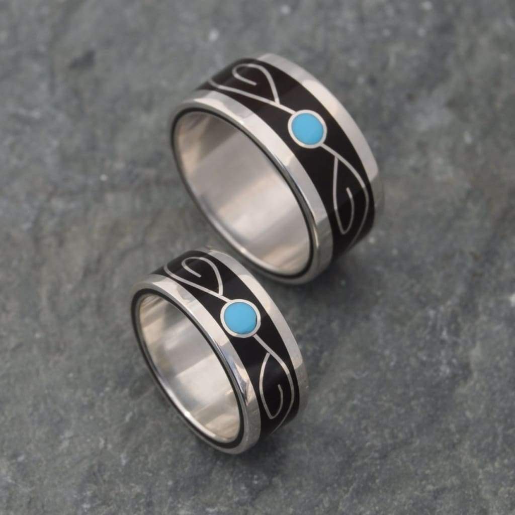 Vida turquoise and coyol wood ring with sterling silver vine inlay