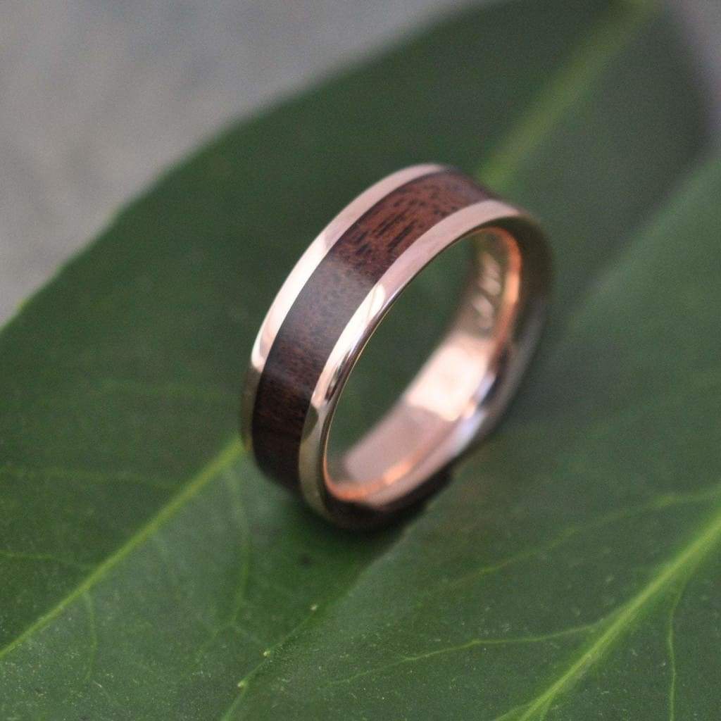 Sustainable Lados walnut ring with 14k solid rose gold and comfort fit band