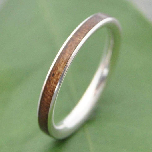 Thin stacking wood wedding band with Kentucky walnut and sterling silver, 2mm Siempre