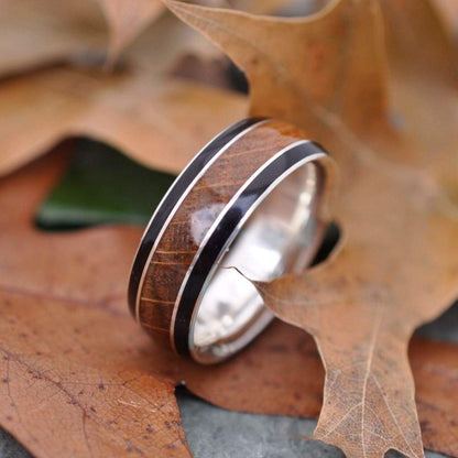 Juntos Bourbon Barrel Wood Inlay Ring with Recycled Sterling Silver - Naturaleza Organic Jewelry & Wood Rings