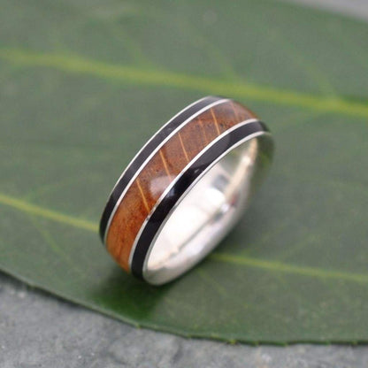 Juntos Bourbon Barrel Wood Inlay Ring with Recycled Sterling Silver - Naturaleza Organic Jewelry & Wood Rings
