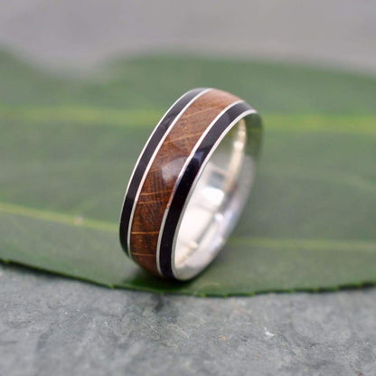 Juntos Bourbon Barrel Wood Inlay Ring with Recycled Sterling Silver - Naturaleza Organic Jewelry & Wood Rings