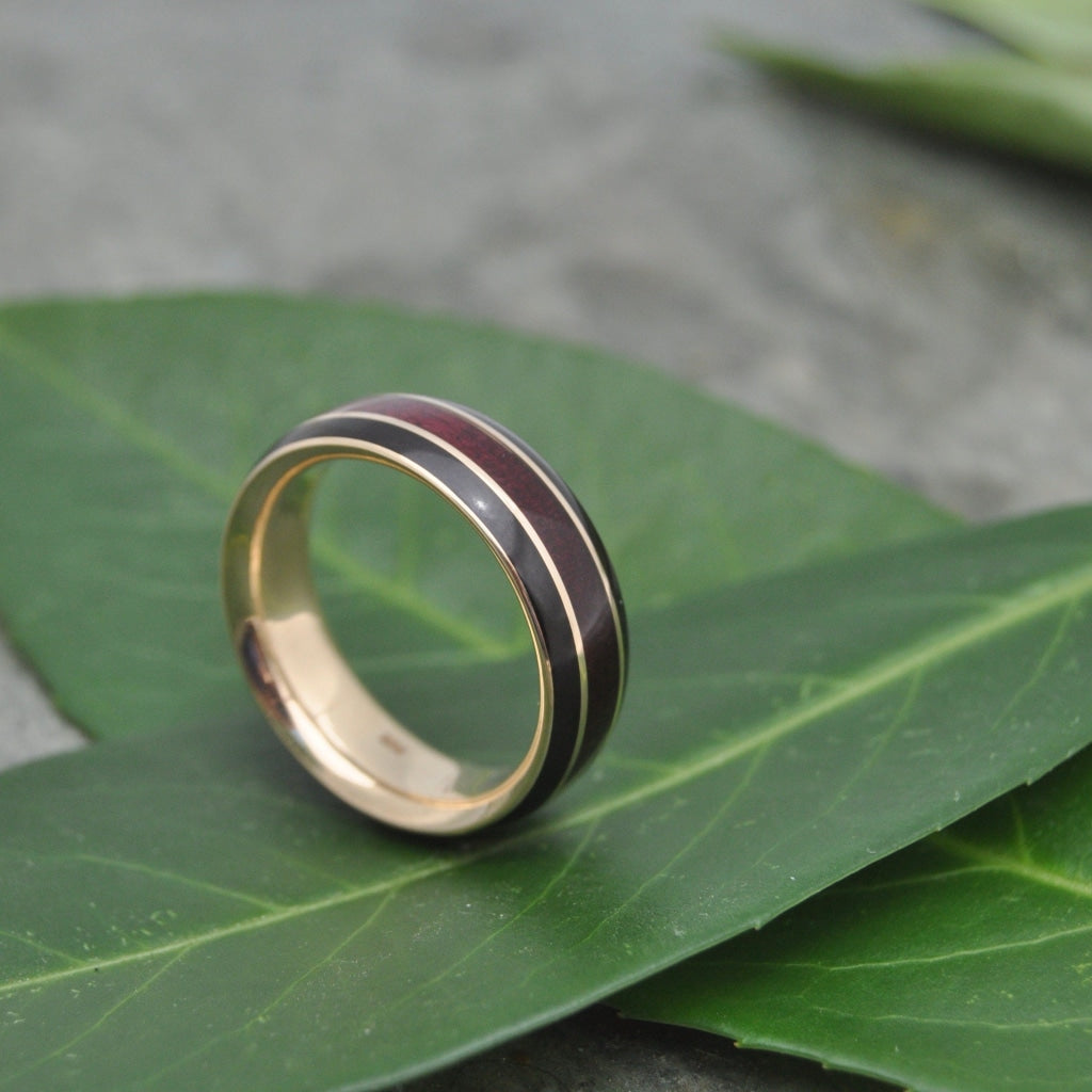 Juntos Purpleheart and Coyol Yellow Gold Wedding Ring 14k Recycled Gold Wood Wedding Band Gold Wood Wedding Ring Wood Wedding Band