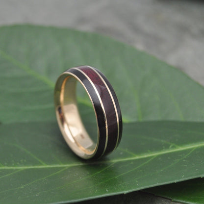Juntos Purpleheart and Coyol Yellow Gold Wedding Ring 14k Recycled Gold Wood Wedding Band Gold Wood Wedding Ring Wood Wedding Band