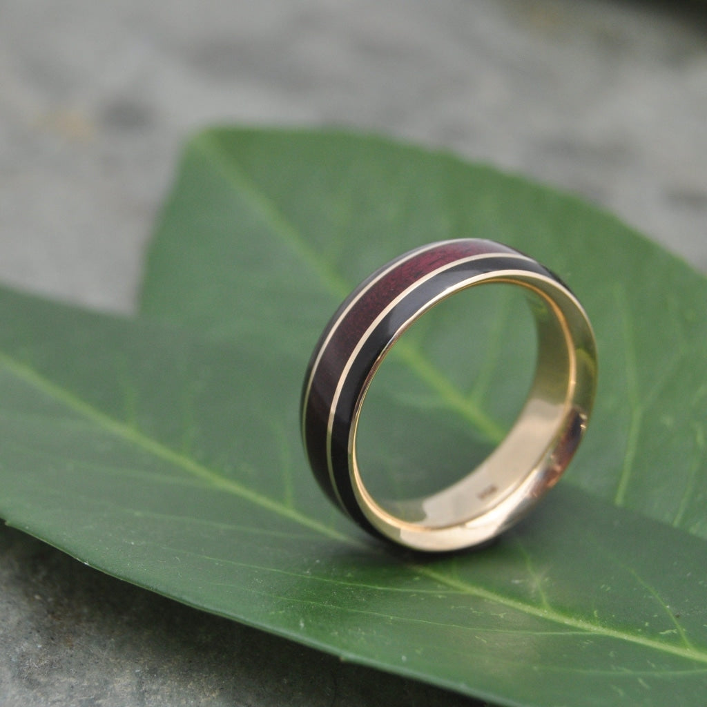 Juntos Purpleheart and Coyol Yellow Gold Wedding Ring 14k Recycled Gold Wood Wedding Band Gold Wood Wedding Ring Wood Wedding Band
