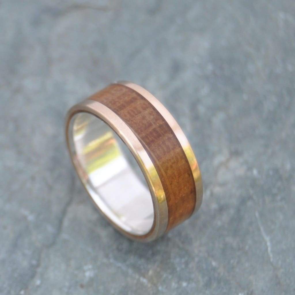 Handmade bourbon barrel wedding band with gold and silver, Louisville KY