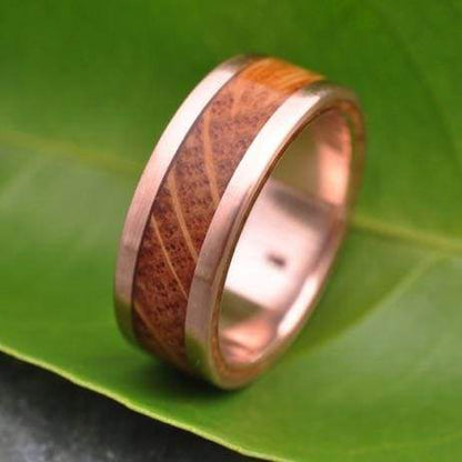 Rose Gold Bourbon Barrel Wood Wedding Ring, Lados - Naturaleza Organic Jewelry & Wood Rings