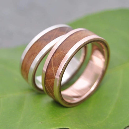 Rose Gold Bourbon Barrel Wood Wedding Ring, Lados - Naturaleza Organic Jewelry & Wood Rings