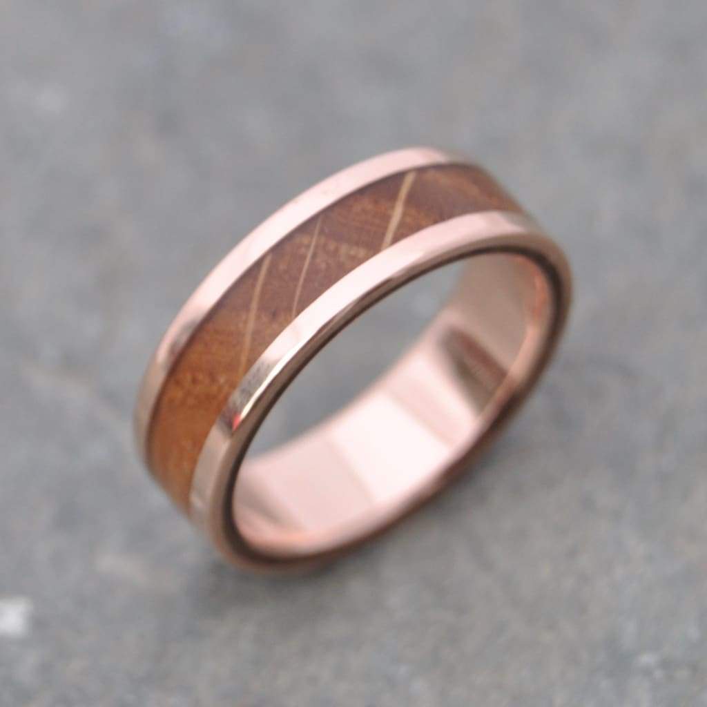 Rose Gold Bourbon Barrel Wood Wedding Ring, Lados - Naturaleza Organic Jewelry & Wood Rings