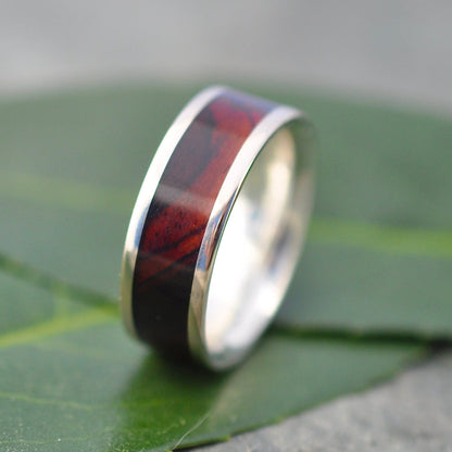 Cocobolo Wood Ring with Sterling Silver Inlay Ring Silver Wood Inlay Wedding Band Eco-Friendly Wedding Band Mens Woman Wood Ring