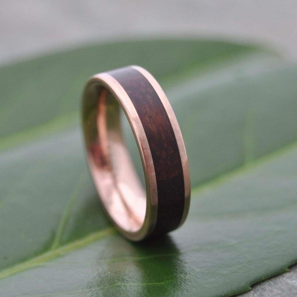 Rose Gold Wooden Wedding Ring, Comfort Fit Lados Guapinol - Naturaleza Organic Jewelry & Wood Rings