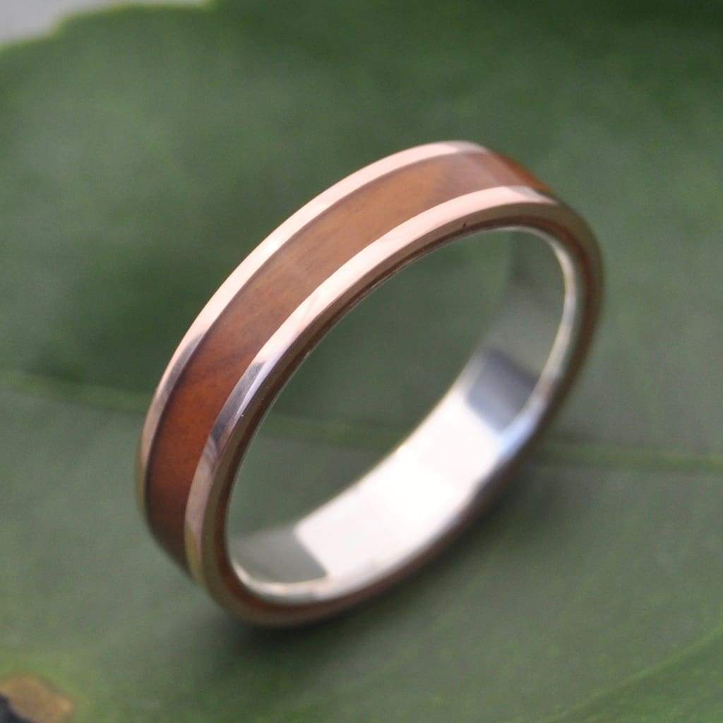 Rose Gold and Silver Lignum Vitae Wooden Ring, Lados Guayacán Wood Ring - Naturaleza Organic Jewelry & Wood Rings