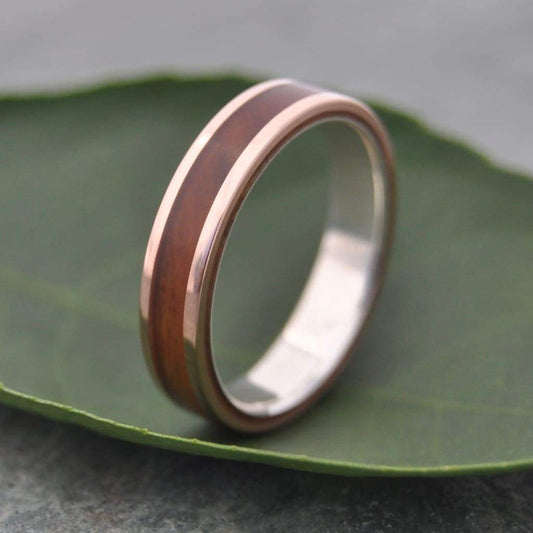 Rose Gold and Silver Lignum Vitae Wooden Ring, Lados Guayacán Wood Ring - Naturaleza Organic Jewelry & Wood Rings