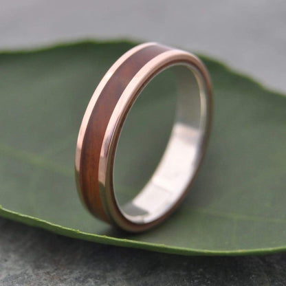 Rose Gold and Silver Lignum Vitae Wooden Ring, Lados Guayacán Wood Ring - Naturaleza Organic Jewelry & Wood Rings