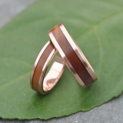 Rose Gold Lingum Vitae Wood Wedding Band, Lados Guayacán Wood Ring - Naturaleza Organic Jewelry & Wood Rings