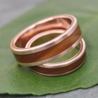Rose Gold Lingum Vitae Wood Wedding Band, Lados Guayacán Wood Ring - Naturaleza Organic Jewelry & Wood Rings
