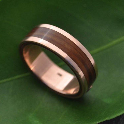 Rose Gold Lingum Vitae Wood Wedding Band, Lados Guayacán Wood Ring - Naturaleza Organic Jewelry & Wood Rings