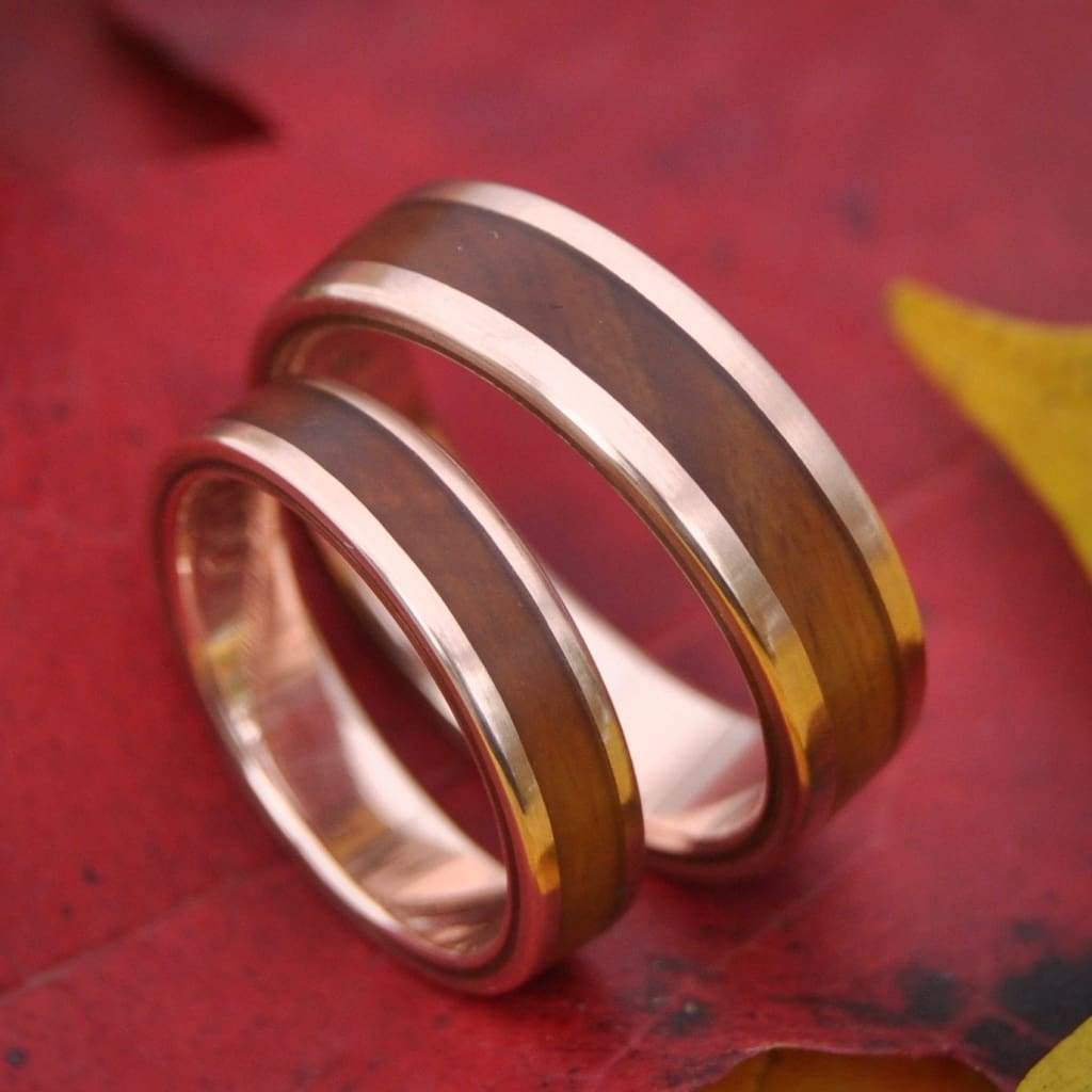 Rose Gold Lingum Vitae Wood Wedding Band, Lados Guayacán Wood Ring - Naturaleza Organic Jewelry & Wood Rings