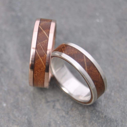 Bourbon Barrel Ring with White Gold, Lados Kentucky Bourbon Barrel Wood Ring - Naturaleza Organic Jewelry & Wood Rings