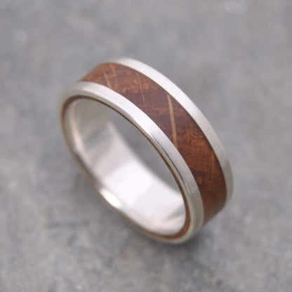 Bourbon Barrel Ring with White Gold, Lados Kentucky Bourbon Barrel Wood Ring - Naturaleza Organic Jewelry & Wood Rings
