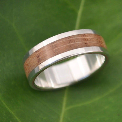 Bourbon Barrel Ring with White Gold, Lados Kentucky Bourbon Barrel Wood Ring - Naturaleza Organic Jewelry & Wood Rings