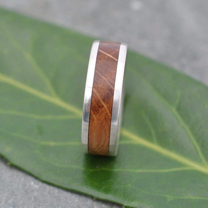 White Gold Kentucky Bourbon Barrel Ring, Lados Wood Ring - Naturaleza Organic Jewelry & Wood Rings