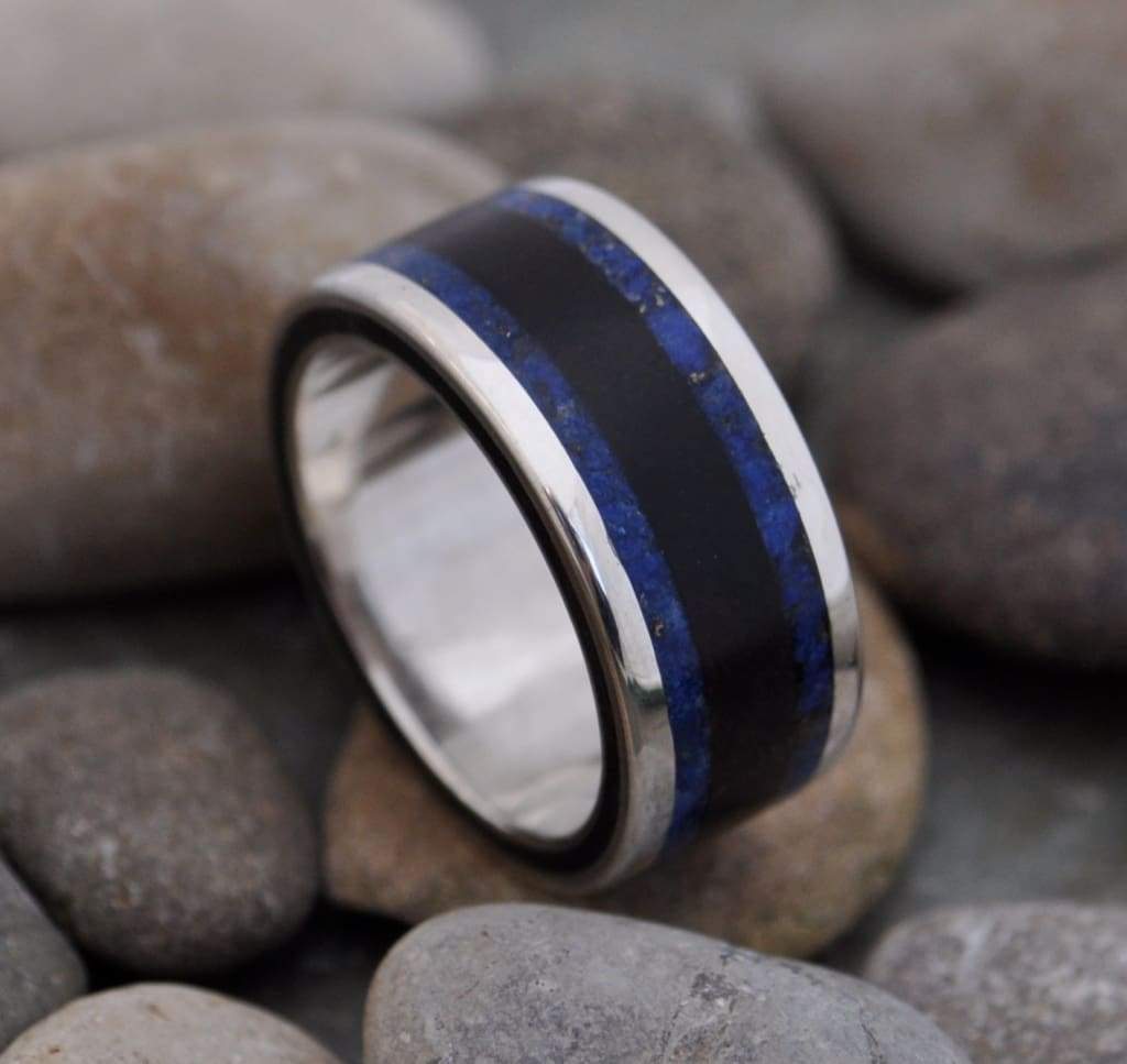Lapis Lazuli Inlay Wood Ring with Recycled Sterling Silver, Lados Lapiz Azul - Naturaleza Organic Jewelry & Wood Rings