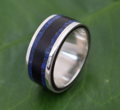 Lapis Lazuli Inlay Wood Ring with Recycled Sterling Silver, Lados Lapiz Azul - Naturaleza Organic Jewelry & Wood Rings