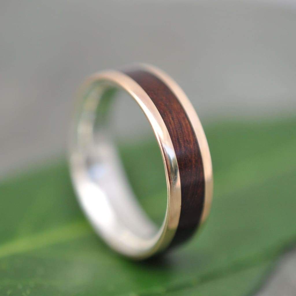 Comfort Fit Yellow Gold and Silver Wood Ring Lados Nacascolo, Eco friendly Gold Wood Wedding Band, 14k Gold Wooden Ring, Recycled Gold Ring
