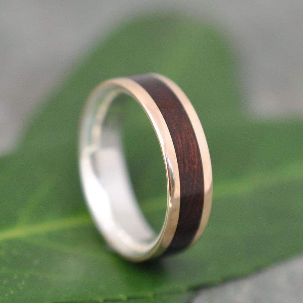 Comfort Fit Yellow Gold and Silver Wood Ring Lados Nacascolo, Eco friendly Gold Wood Wedding Band, 14k Gold Wooden Ring, Recycled Gold Ring