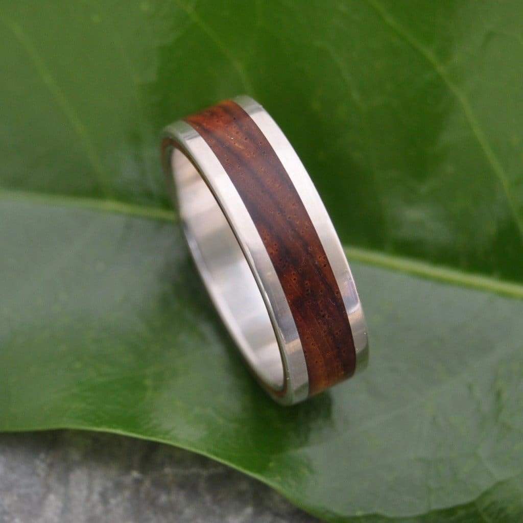 White Gold Cocobolo Wood Wedding Band, Lados Nambaro Wood Ring - Naturaleza Organic Jewelry & Wood Rings