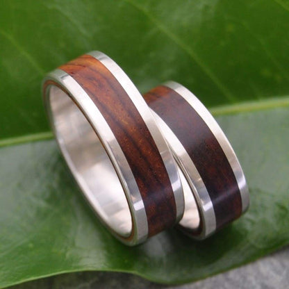 White Gold Cocobolo Wood Wedding Band, Lados Nambaro Wood Ring - Naturaleza Organic Jewelry & Wood Rings