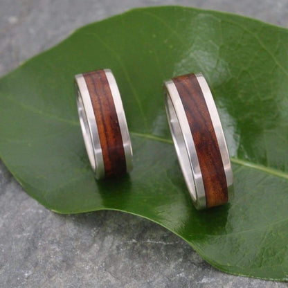 White Gold Cocobolo Wood Wedding Band, Lados Nambaro Wood Ring - Naturaleza Organic Jewelry & Wood Rings