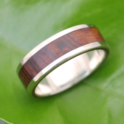 White Gold Cocobolo Wood Wedding Band, Lados Nambaro Wood Ring - Naturaleza Organic Jewelry & Wood Rings