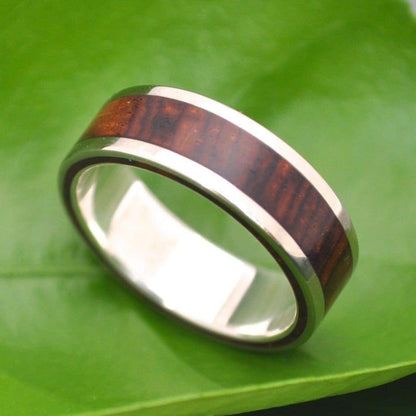 White Gold Cocobolo Wood Wedding Band, Lados Nambaro Wood Ring - Naturaleza Organic Jewelry & Wood Rings