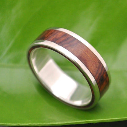 White Gold Cocobolo Wood Wedding Band, Lados Nambaro Wood Ring - Naturaleza Organic Jewelry & Wood Rings