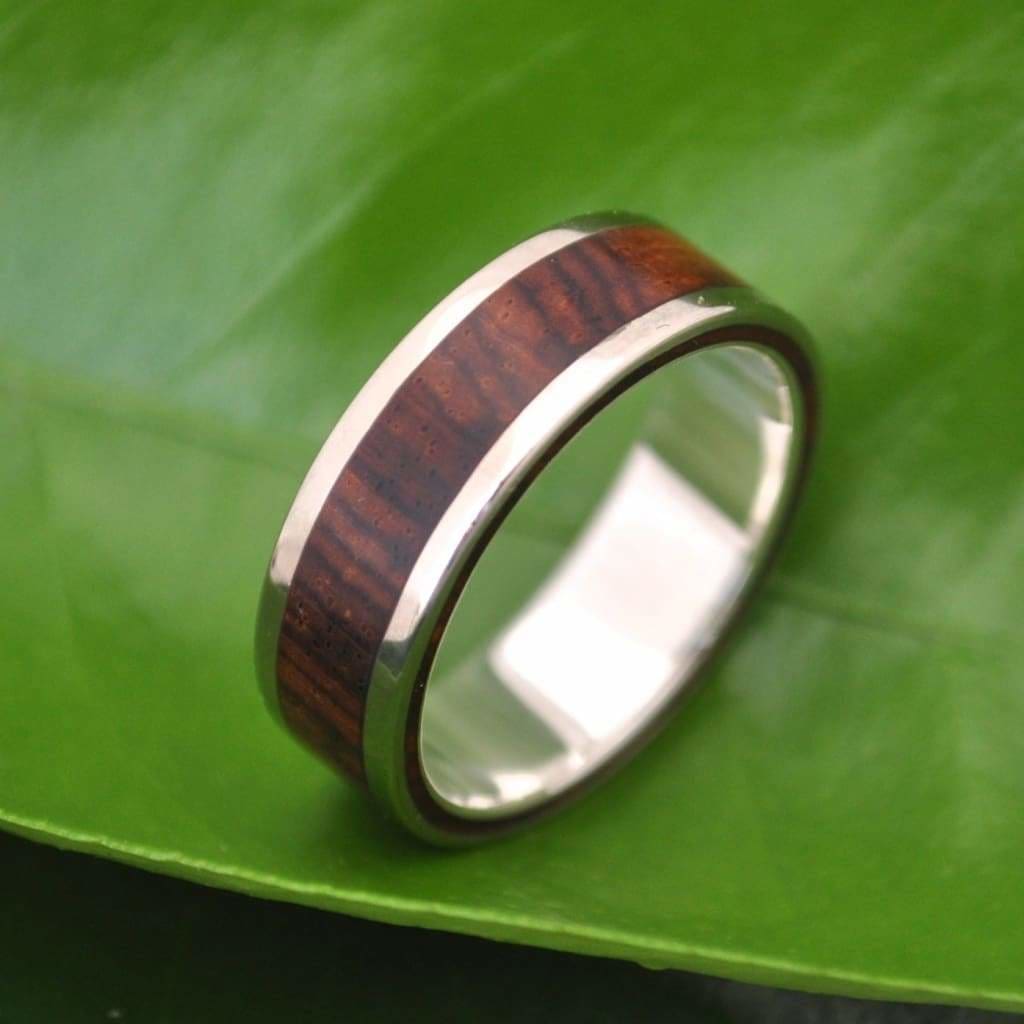 Lados Nambaro Cocobolo Wood Ring with Recycled Sterling Silver - Naturaleza Organic Jewelry & Wood Rings